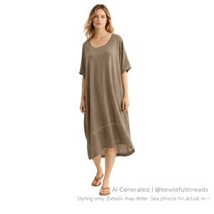 Asli Oversized Taupe Tunic Dress M/L Lagenlook Boho Minimalist Linen